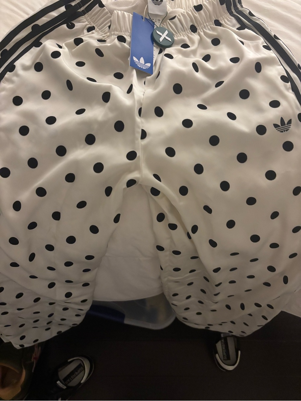 adidas White Track Pants with Black Polka Dots